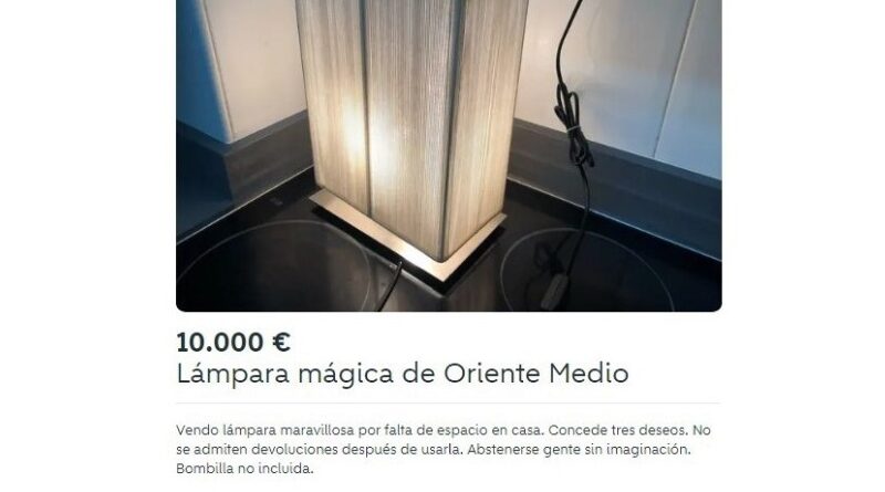 Vende una lámpara en Wallapop por 10.000€ asegurando que concede 3 deseos